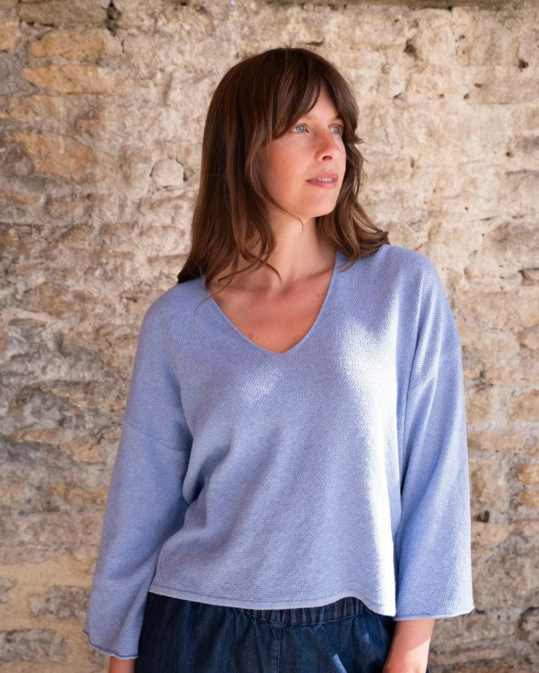 Jody Damen Baumwolle Relaxed Jumper | Blau Melange