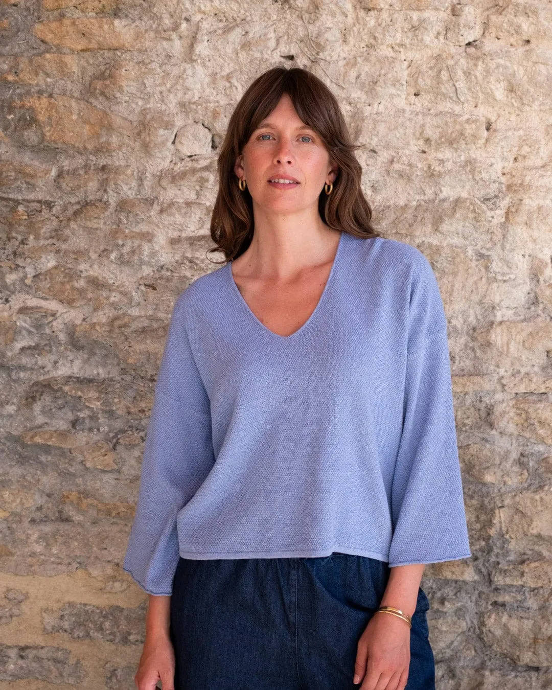 Jody Damen Baumwolle Relaxed Jumper | Blau Melange
