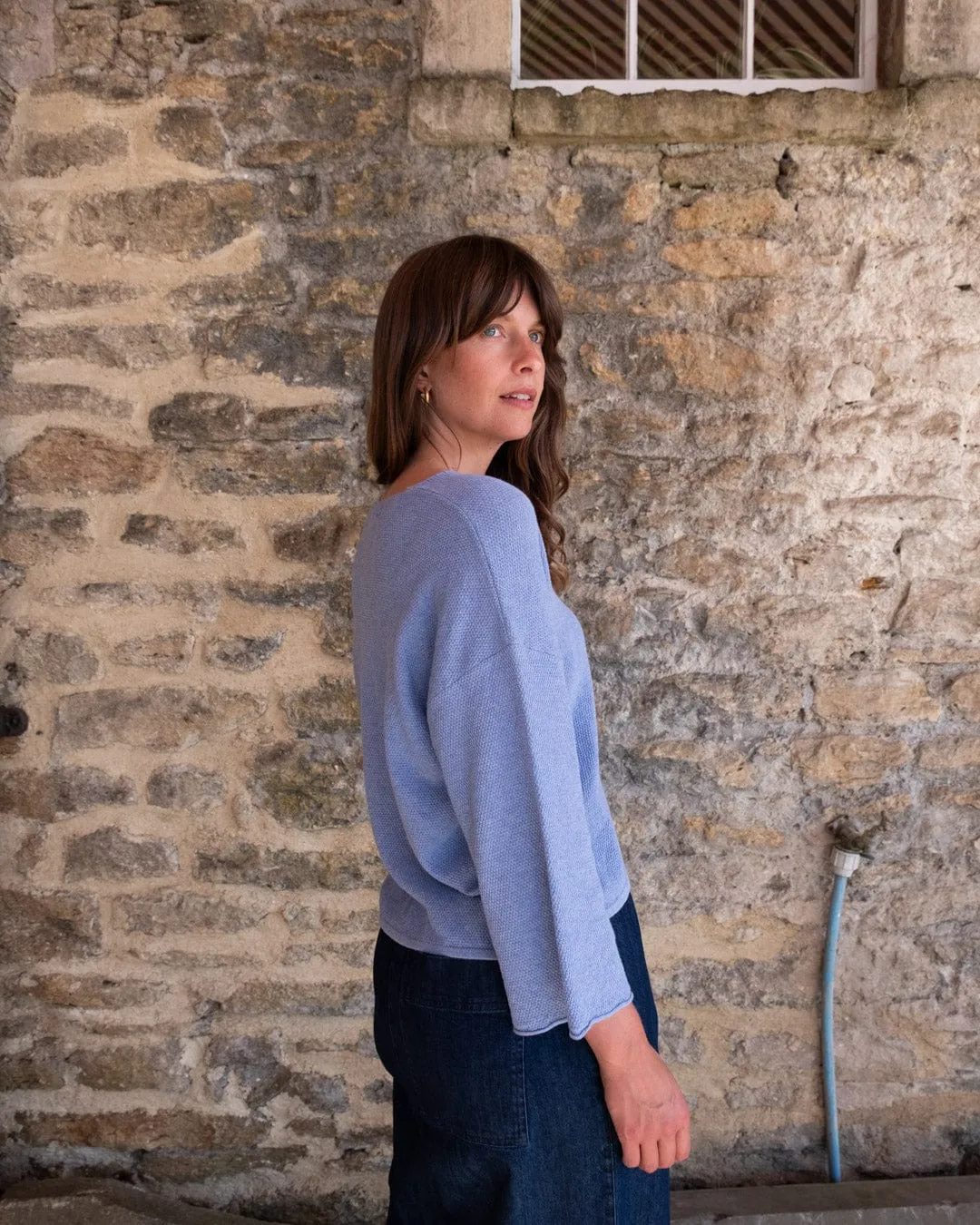 Jody Damen Baumwolle Relaxed Jumper | Blau Melange
