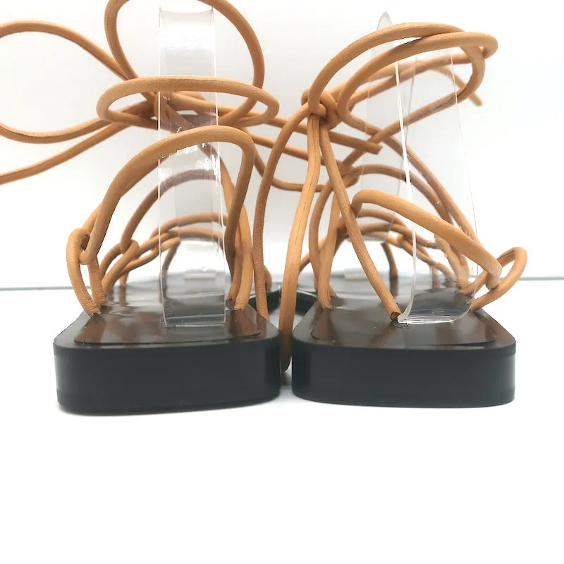 Khaite Lyon Schnürbare Flache Sandalen Nude Leder Größe 37.5 NEU