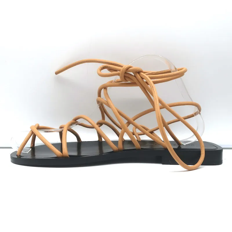 Khaite Lyon Schnürbare Flache Sandalen Nude Leder Größe 37.5 NEU