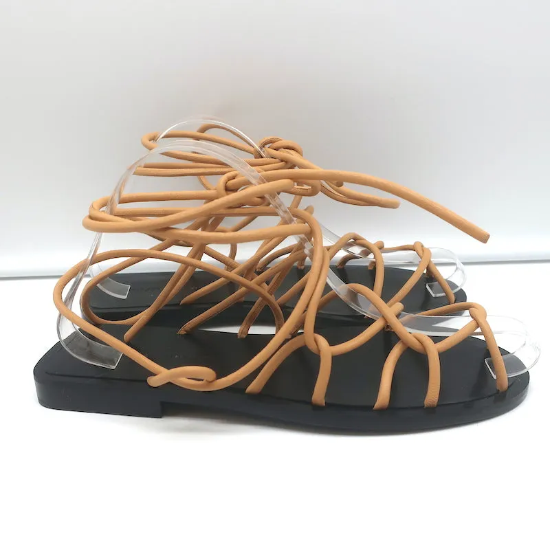 Khaite Lyon Schnürbare Flache Sandalen Nude Leder Größe 37.5 NEU