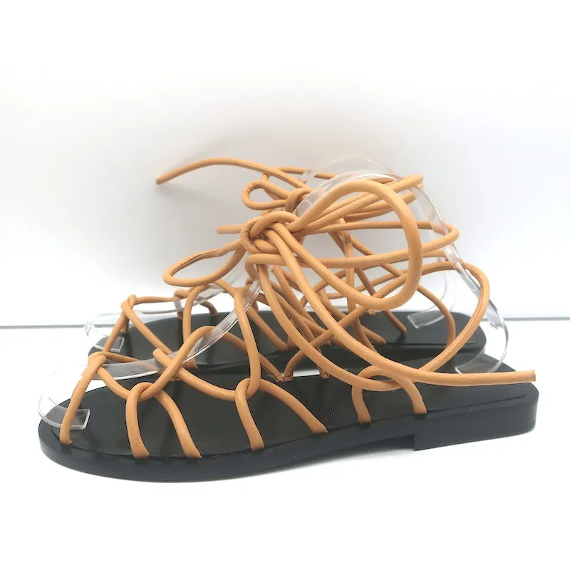 Khaite Lyon Schnürbare Flache Sandalen Nude Leder Größe 37.5 NEU