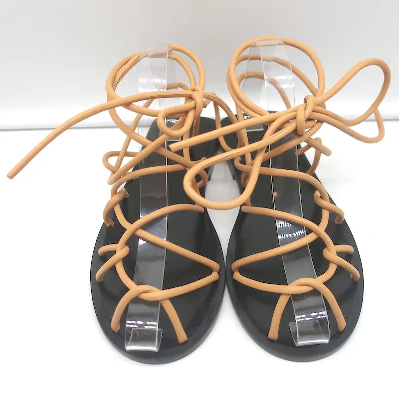 Khaite Lyon Schnürbare Flache Sandalen Nude Leder Größe 37.5 NEU