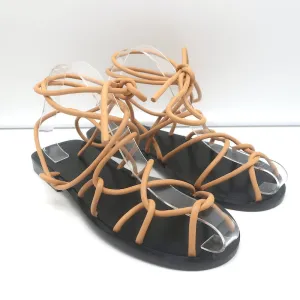 Khaite Lyon Schnürbare Flache Sandalen Nude Leder Größe 37.5 NEU