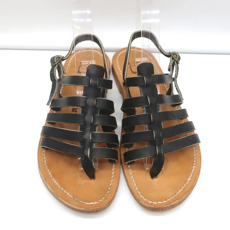K.Jacques Homere Slingback Zehensteg-Sandalen Schwarz Leder Größe 38
