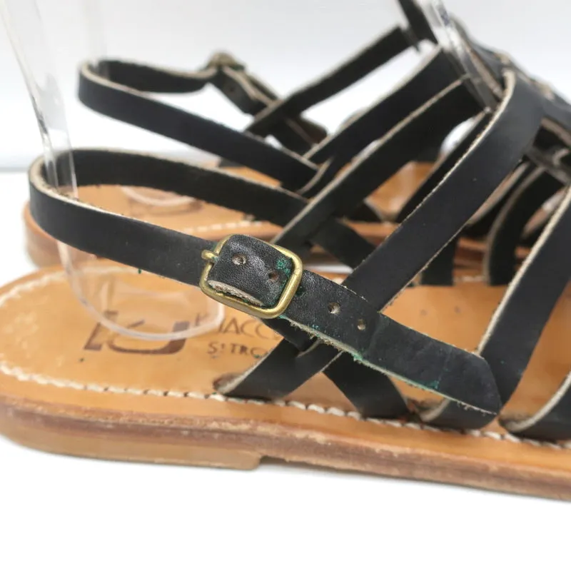 K.Jacques Homere Slingback Zehensteg-Sandalen Schwarz Leder Größe 38