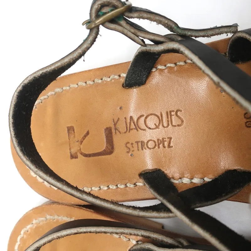 K.Jacques Homere Slingback Zehensteg-Sandalen Schwarz Leder Größe 38