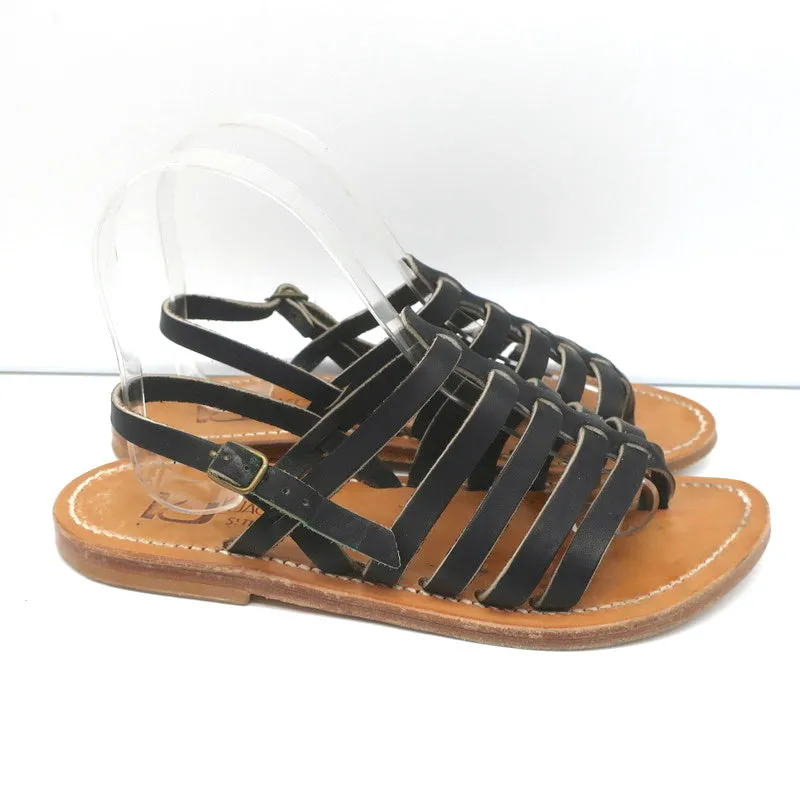 K.Jacques Homere Slingback Zehensteg-Sandalen Schwarz Leder Größe 38