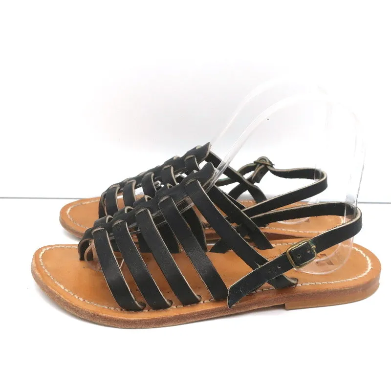 K.Jacques Homere Slingback Zehensteg-Sandalen Schwarz Leder Größe 38
