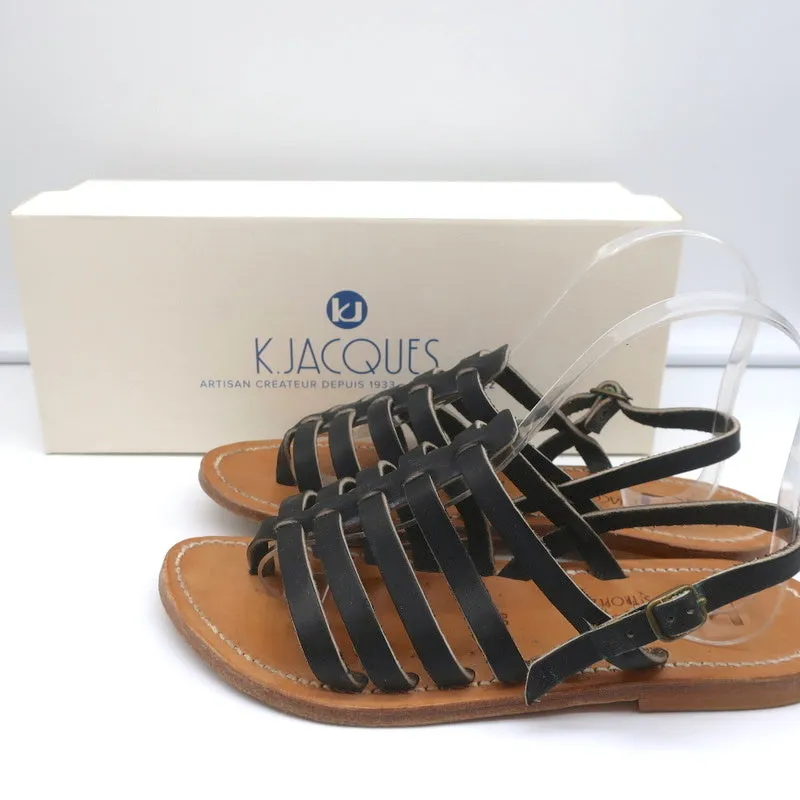 K.Jacques Homere Slingback Zehensteg-Sandalen Schwarz Leder Größe 38