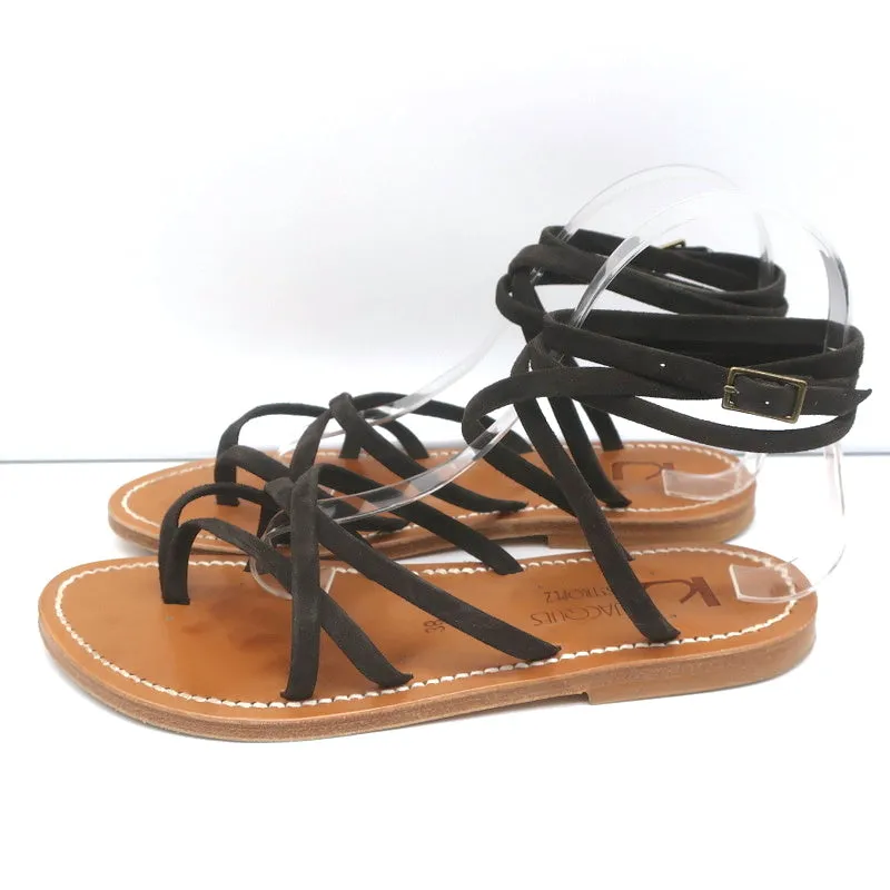 K.Jacques Zenobie Riemchensandalen mit Knöchelband in Dunkelbraun Wildleder Größe 38