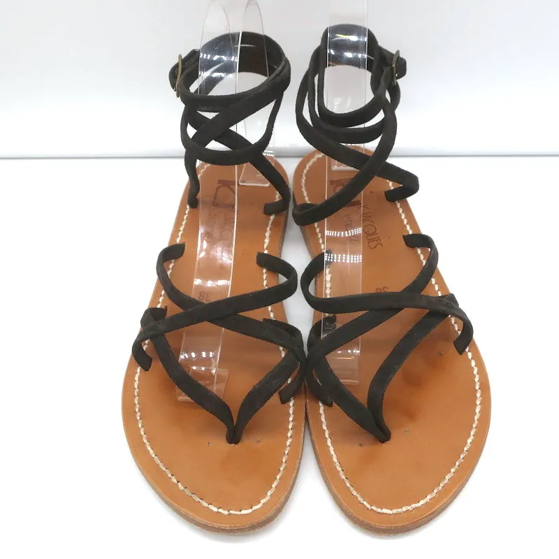 K.Jacques Zenobie Riemchensandalen mit Knöchelband in Dunkelbraun Wildleder Größe 38