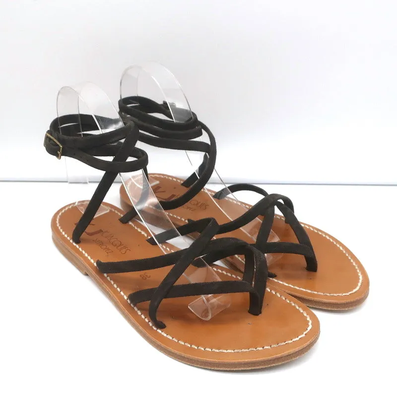 K.Jacques Zenobie Riemchensandalen mit Knöchelband in Dunkelbraun Wildleder Größe 38
