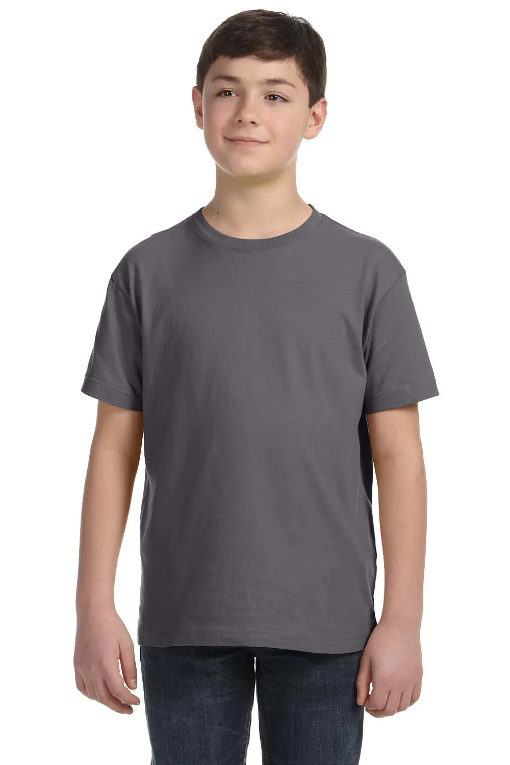 LAT Youth Feinstrick Kurzarm Rundhals T-Shirt - Anthrazitgrau