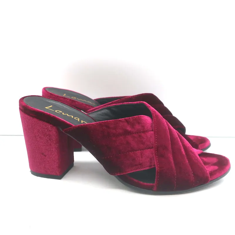 Lemare Crisscross Mule Sandalen Bordeauxrot Samt Größe 41 Offene Zehen Absatzschuhe
