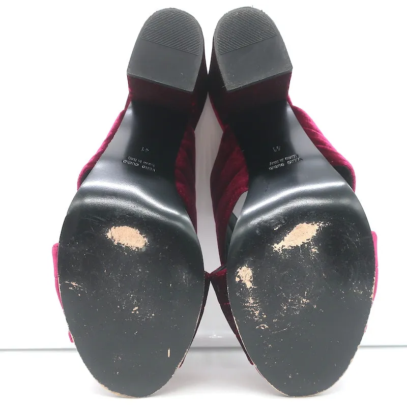 Lemare Crisscross Mule Sandalen Bordeauxrot Samt Größe 41 Offene Zehen Absatzschuhe