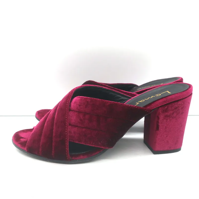 Lemare Crisscross Mule Sandalen Bordeauxrot Samt Größe 41 Offene Zehen Absatzschuhe