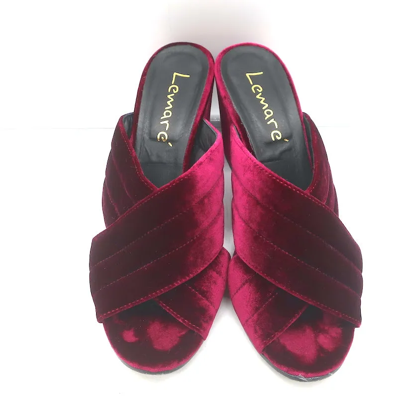 Lemare Crisscross Mule Sandalen Bordeauxrot Samt Größe 41 Offene Zehen Absatzschuhe