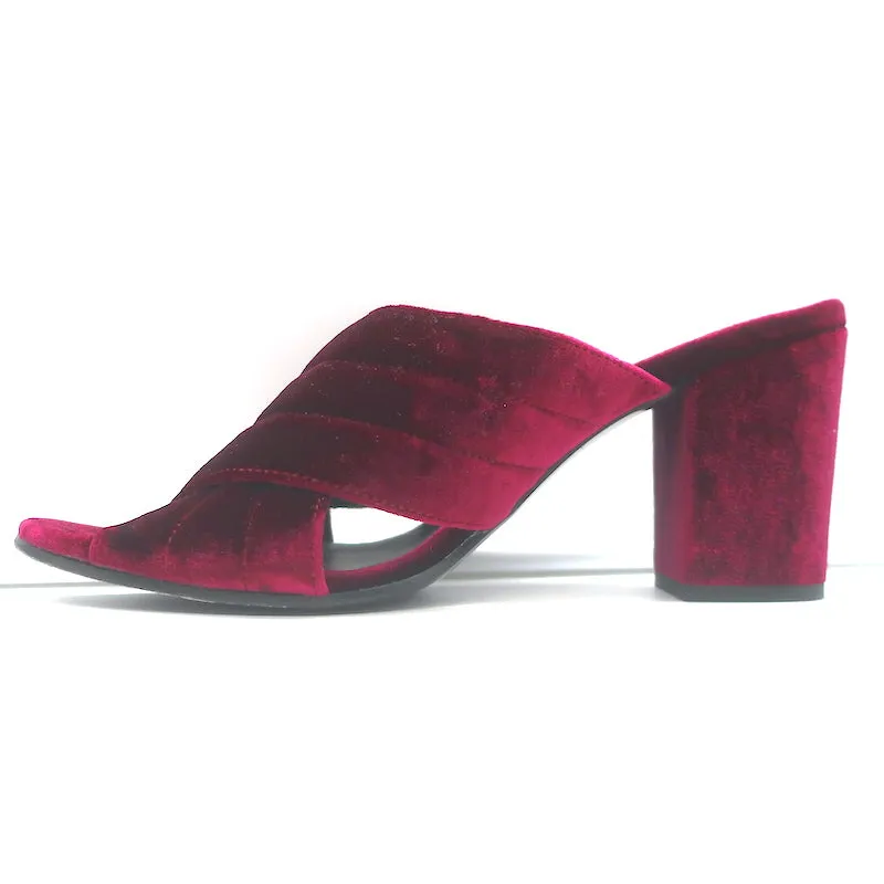 Lemare Crisscross Mule Sandalen Bordeauxrot Samt Größe 41 Offene Zehen Absatzschuhe