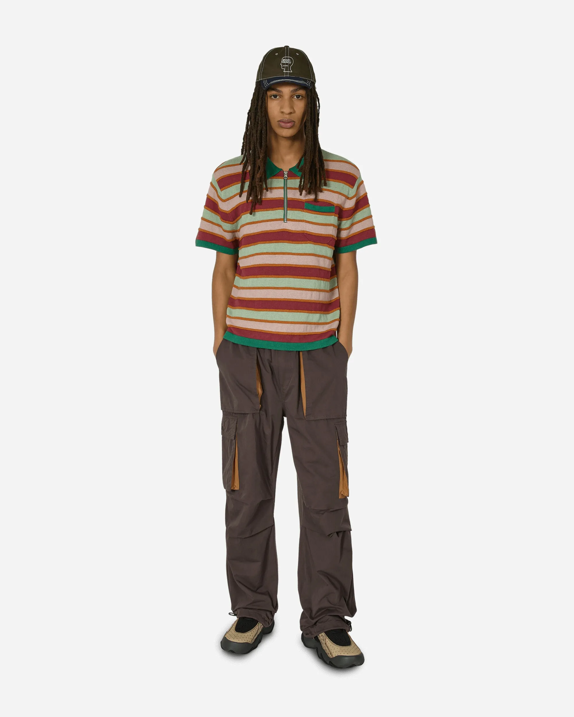Halbgezogenes Streifen-Halbzip-Shirt Rot