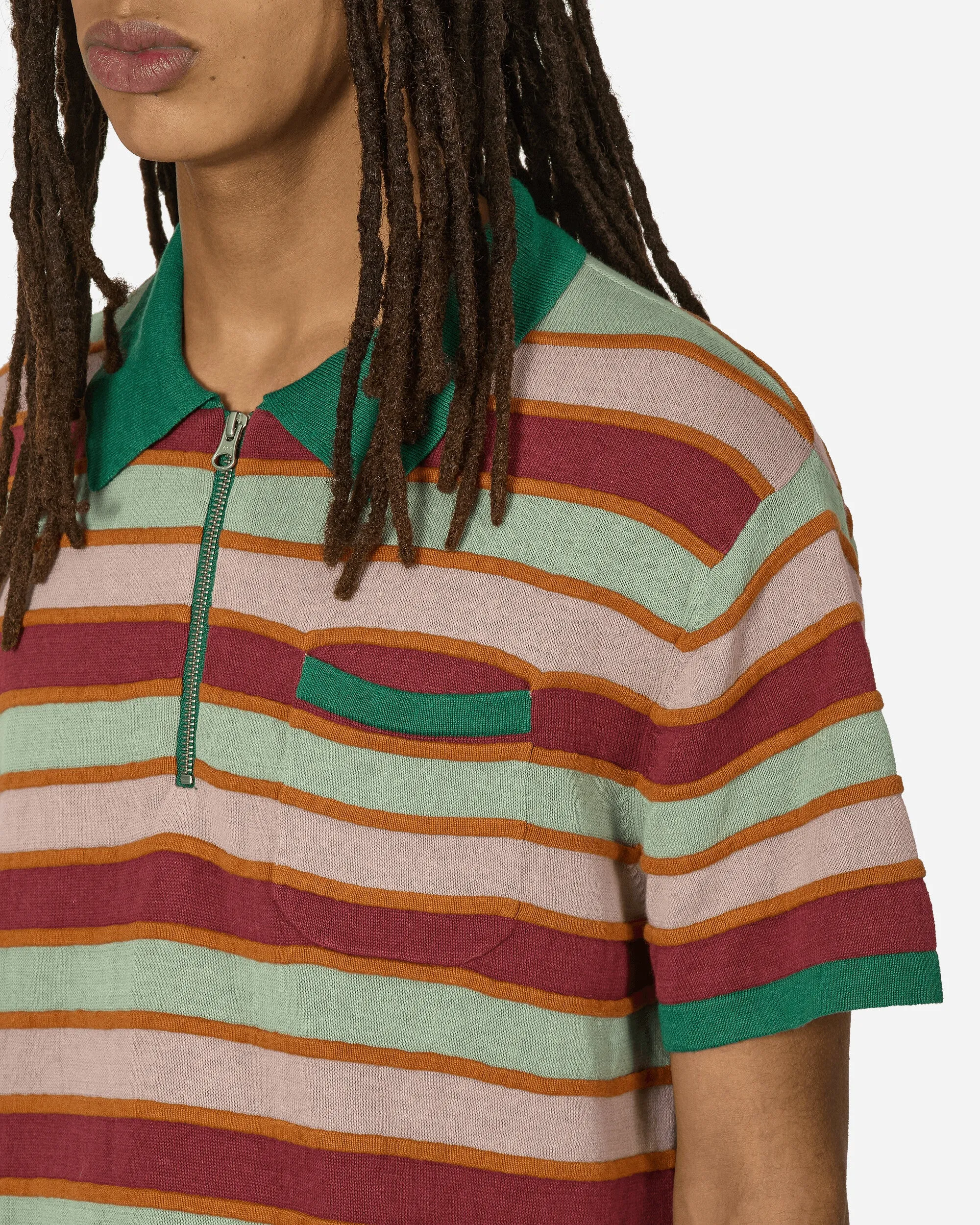 Halbgezogenes Streifen-Halbzip-Shirt Rot