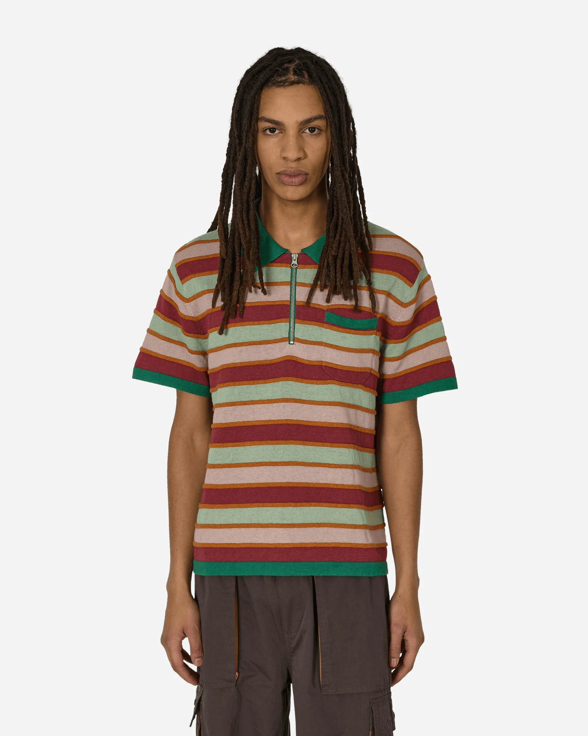 Halbgezogenes Streifen-Halbzip-Shirt Rot