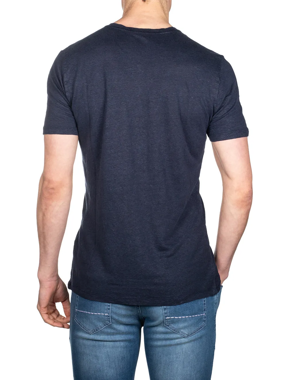 Leinen-T-Shirt mit Tasche Marineblau
