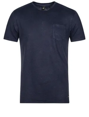 Leinen-T-Shirt mit Tasche Marineblau