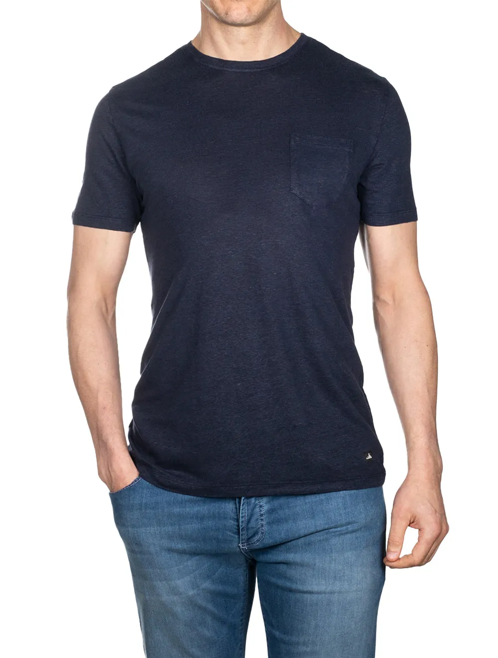 Leinen-T-Shirt mit Tasche Marineblau