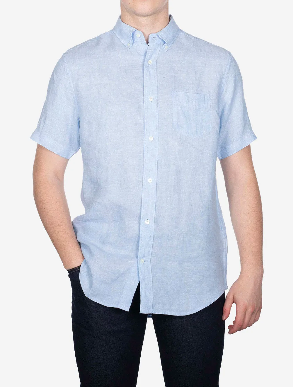 Leinen Regular Fit Kurzarmhemd Capri Blau