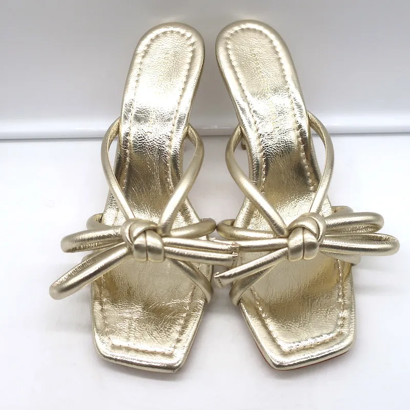 Loeffler Randall Margi Bogen-Sandalen Gold Metallic Leder Größe 9 NEU