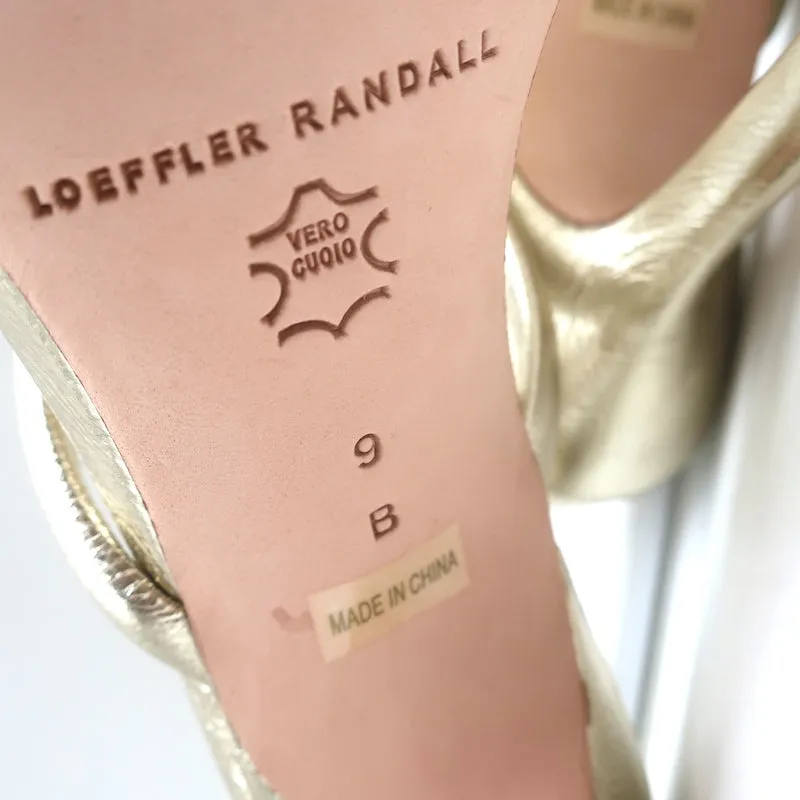 Loeffler Randall Margi Bogen-Sandalen Gold Metallic Leder Größe 9 NEU