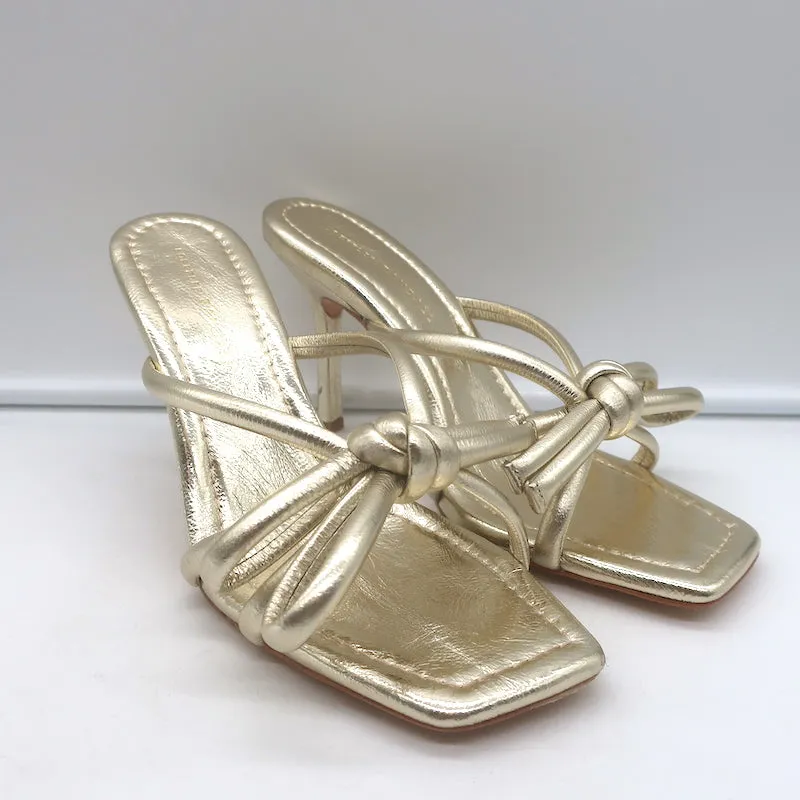 Loeffler Randall Margi Bogen-Sandalen Gold Metallic Leder Größe 9 NEU