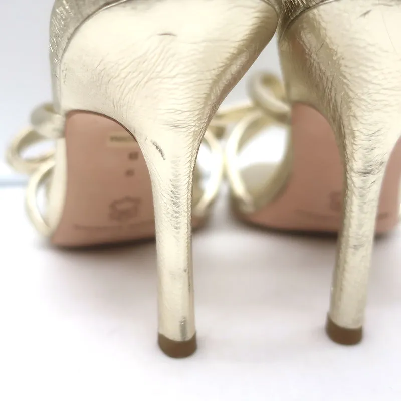 Loeffler Randall Margi Bogen-Sandalen Gold Metallic Leder Größe 9 NEU