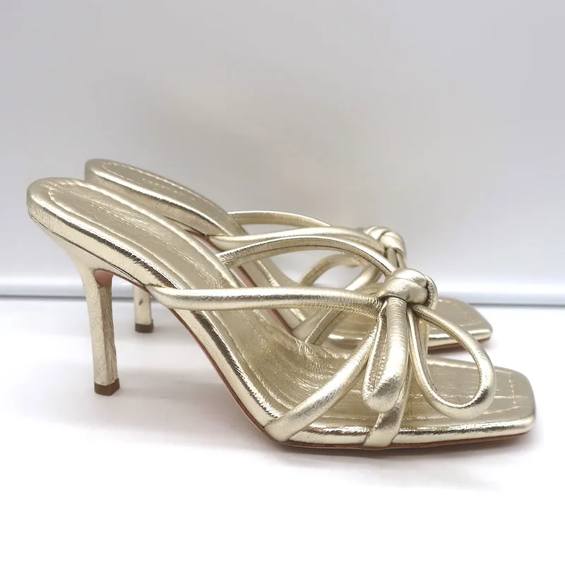 Loeffler Randall Margi Bogen-Sandalen Gold Metallic Leder Größe 9 NEU
