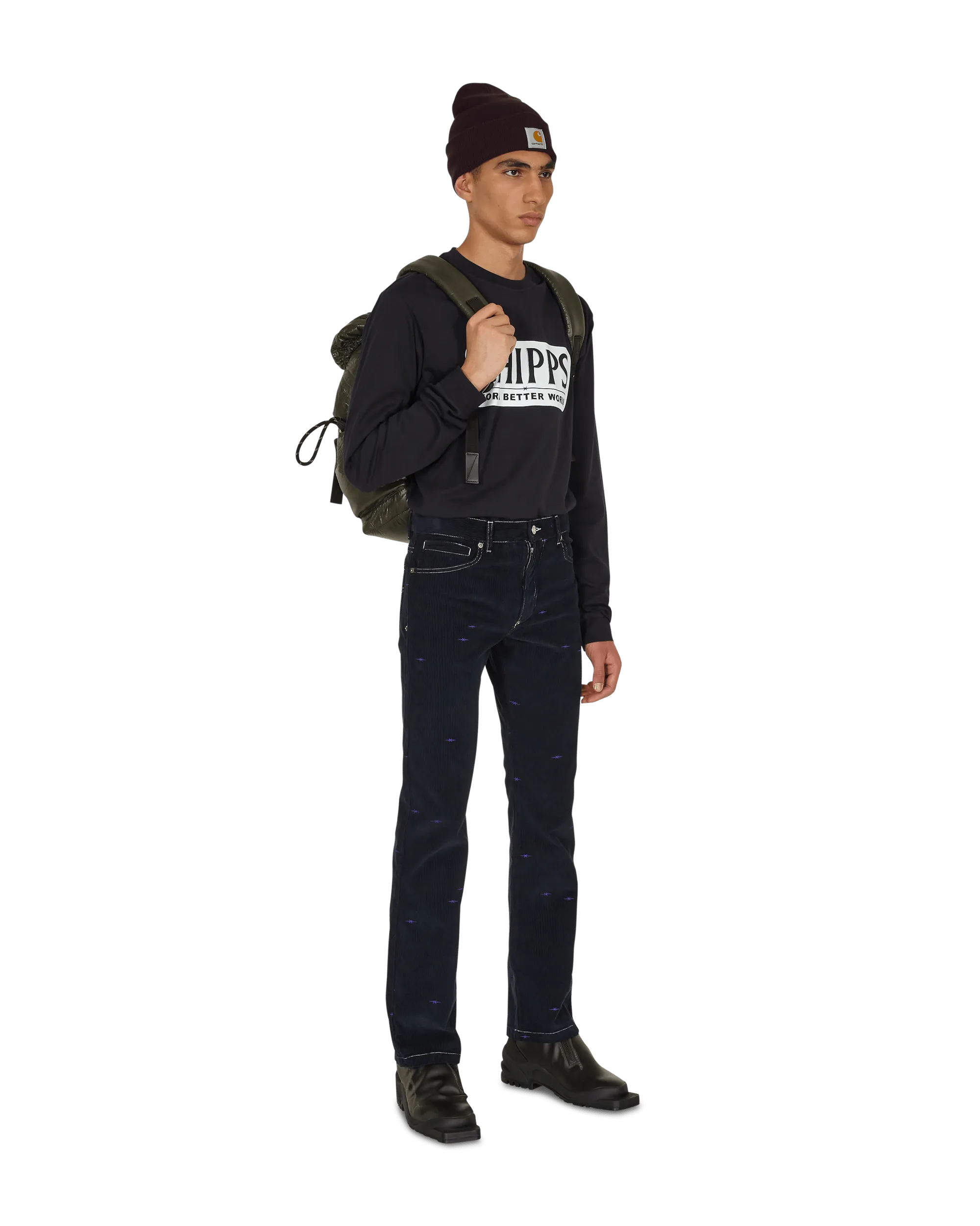 Logo-Grafik Langarm T-Shirt Blau
