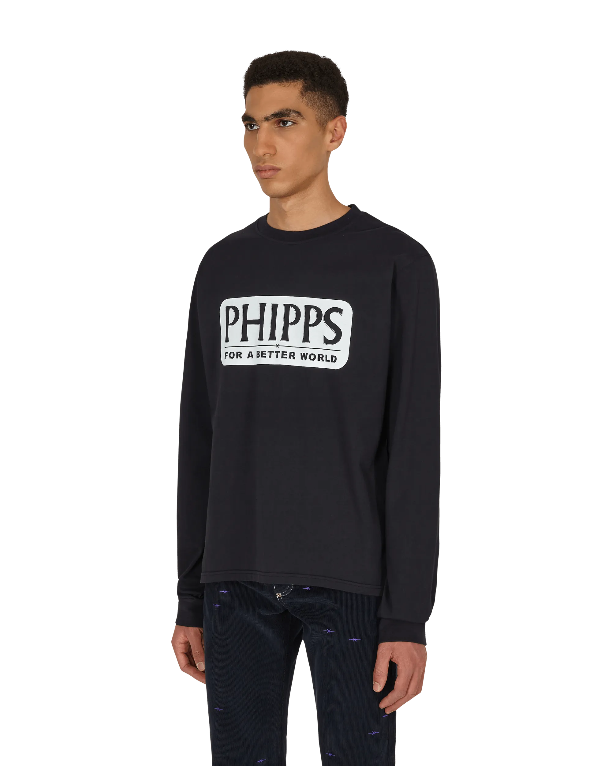 Logo-Grafik Langarm T-Shirt Blau