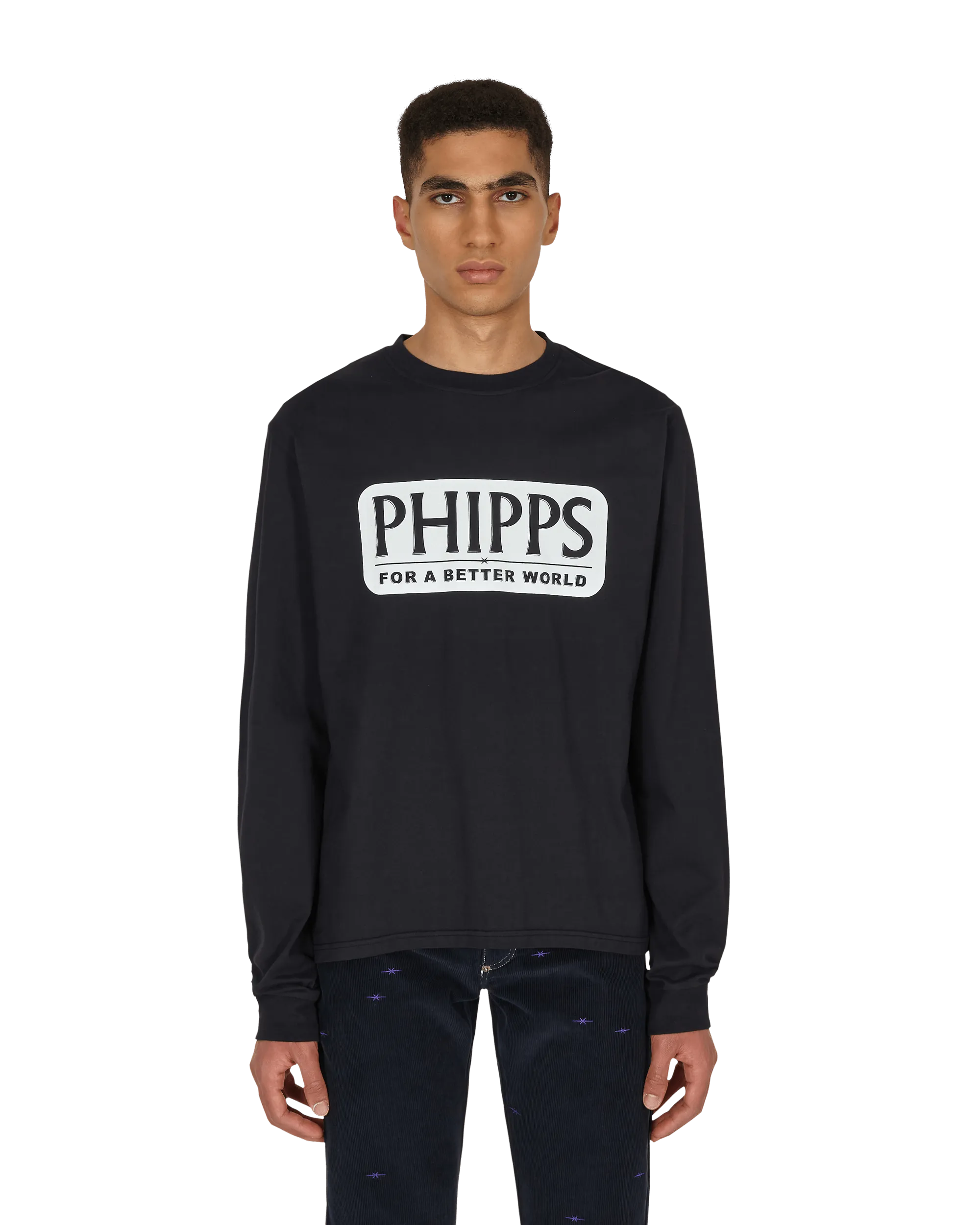 Logo-Grafik Langarm T-Shirt Blau