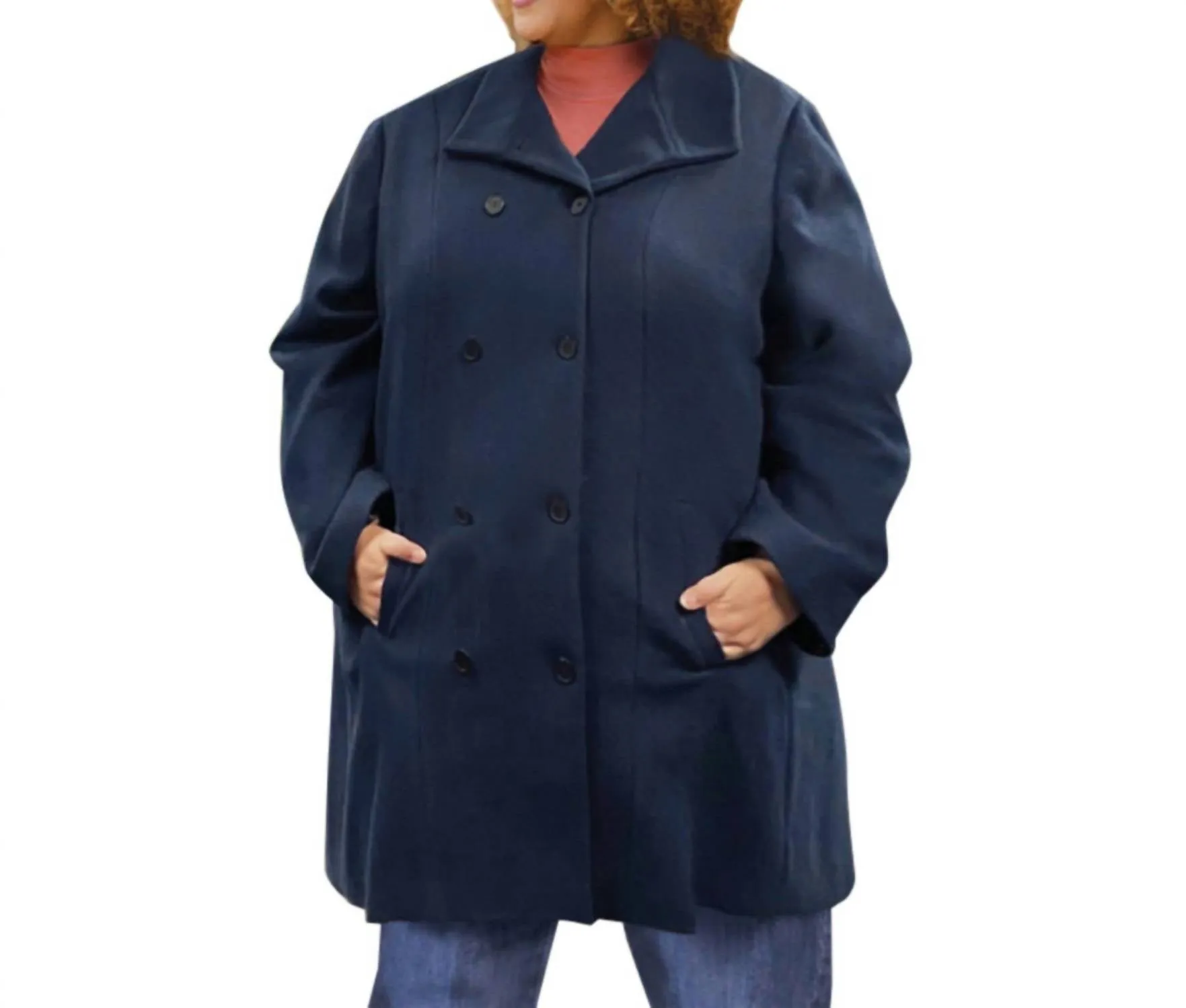 Langärmeliger Peacoat - Übergröße in Marineblau
