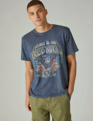 Lucky Brand Free World Eagle Graphic T-Shirt Insignia Blau Lucky Brand