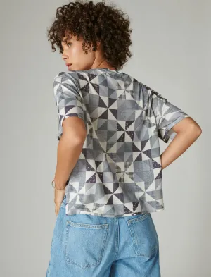 Lucky Brand Laura Ashley Patchwork Drop-Schulter T-Shirt Indigo Patchwork Lucky Brand