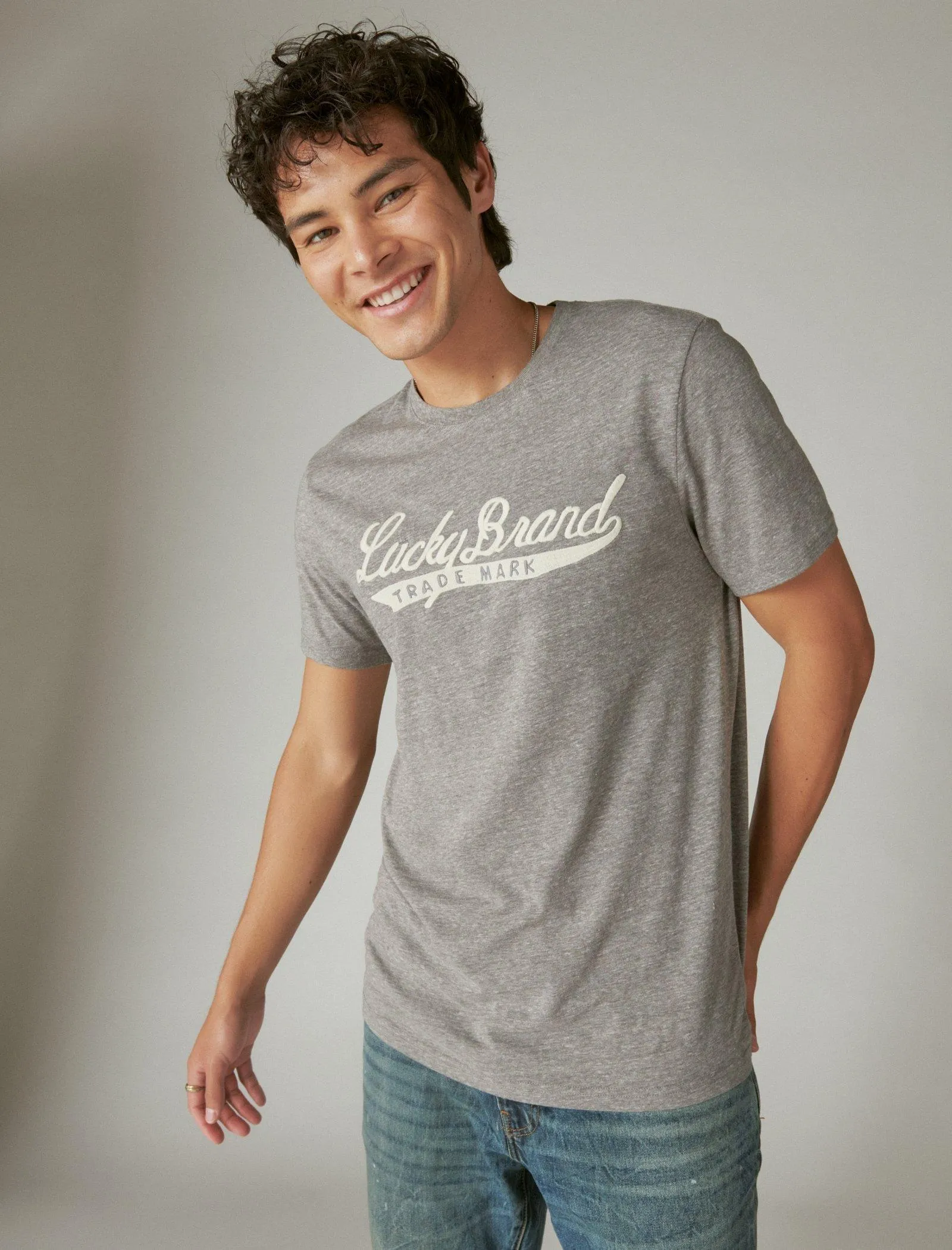 Lucky Brand Lucky Script T-Shirt Heather Grau Lucky Brand