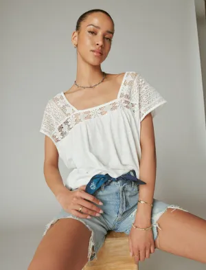 Lucky Brand Square Neck Spitzen Strandshirt Flüsterweiß Lucky Brand