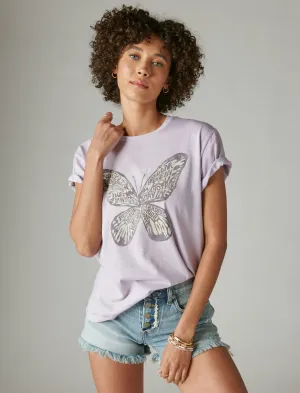 Lucky Brand Wordfill Schmetterling Boyfriend-Shirt Pastell Lila Lucky Brand