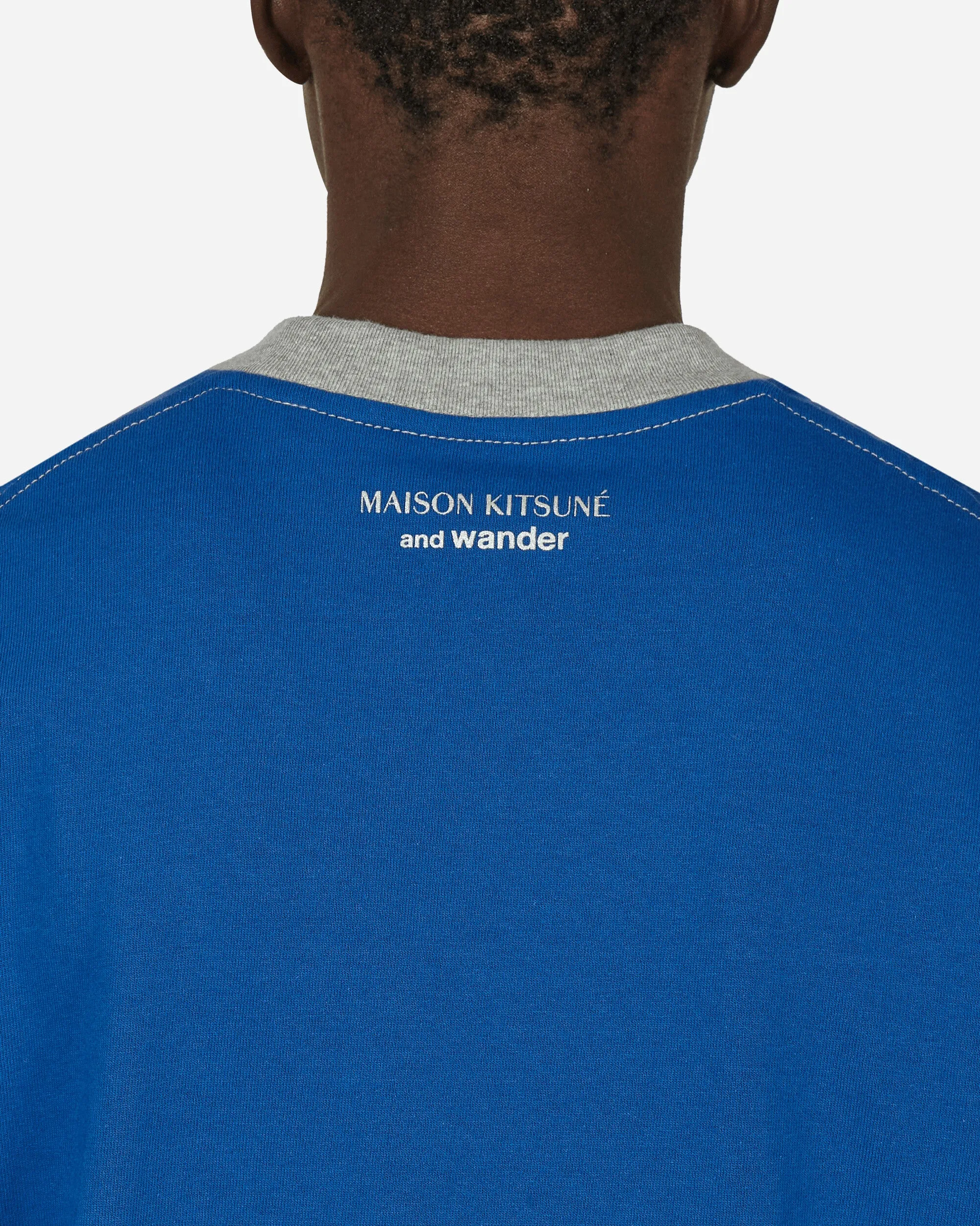 Maison Kitsuné Ringer Baumwoll-T-Shirt Blau