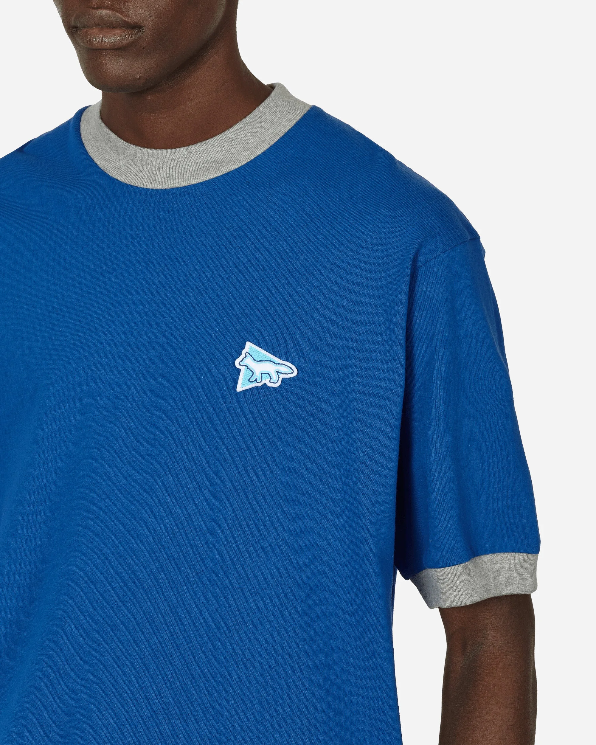 Maison Kitsuné Ringer Baumwoll-T-Shirt Blau