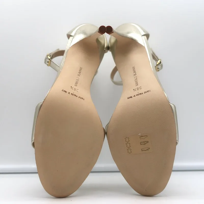 Manolo Blahnik Tres Riemchensandalen Gold Metallic Leder Größe 38.5 NEU