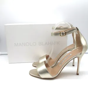 Manolo Blahnik Tres Riemchensandalen Gold Metallic Leder Größe 38.5 NEU