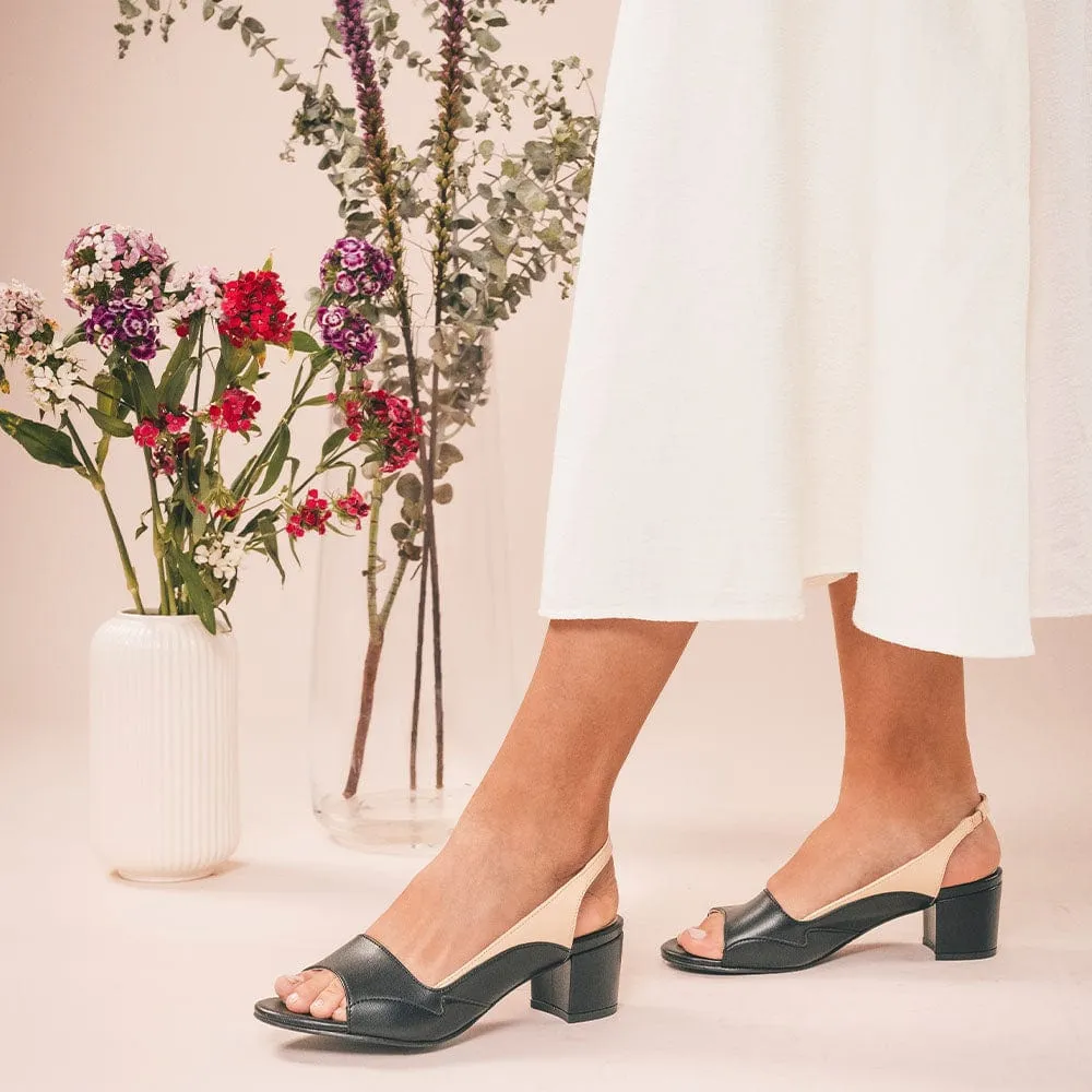 Mara Damen Vegane Apfel-Leder Slingback Pumps | Schwarz